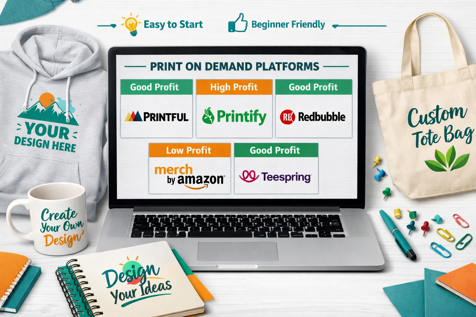 Top print on demand platforms comparison on laptop