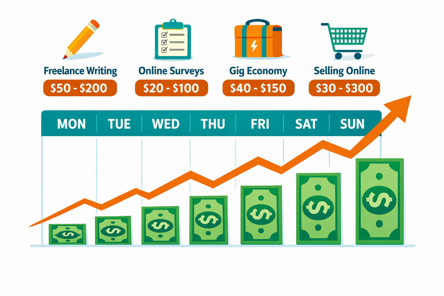 () editorial illustration showing a flat-design infographic-style scene: a weekly calendar (Monday through Sunday) with
