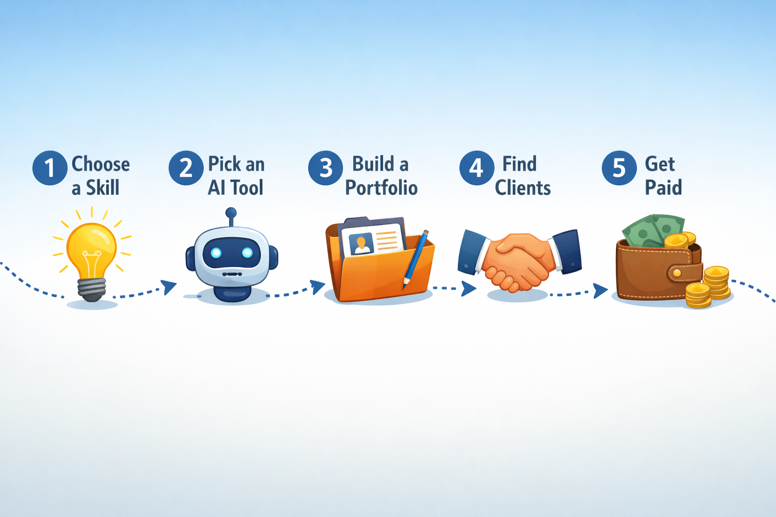 () infographic-style image showing a step-by-step roadmap graphic with five numbered milestone icons connected by a dotted