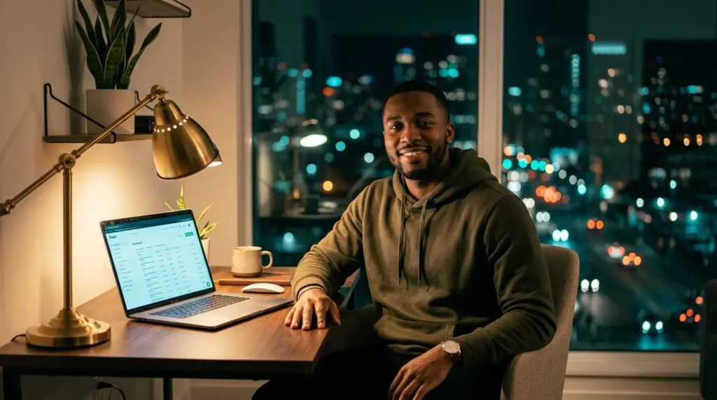 Late-night productivity in a modern office